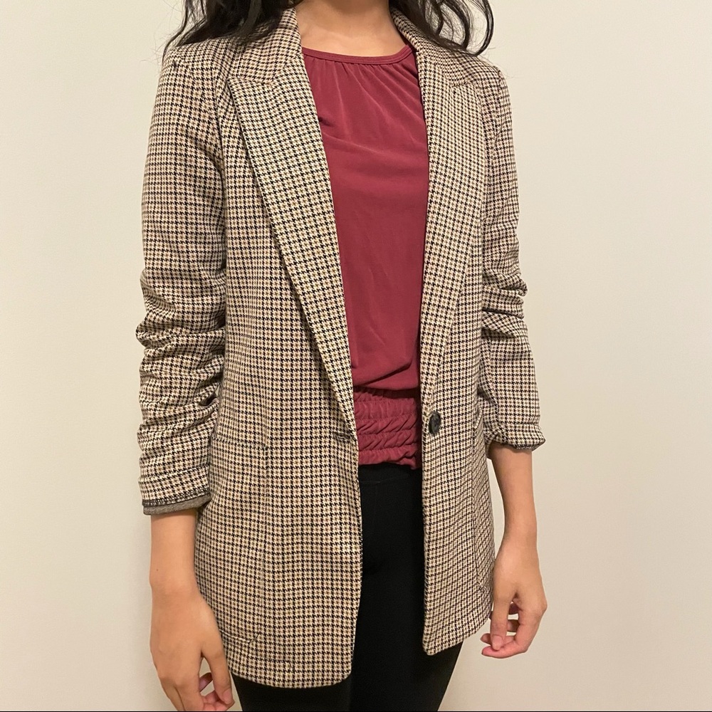 H&M Beige and Black Check Blazer